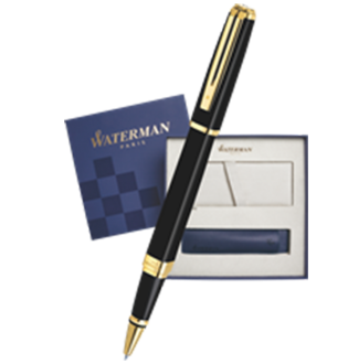 Подарочный набор Ручка-роллер Waterman Exception Slim Black Lacquer GT с чехлом