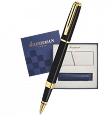 Подарочный набор Ручка-роллер Waterman Exception Slim Black Lacquer GT с чехлом
